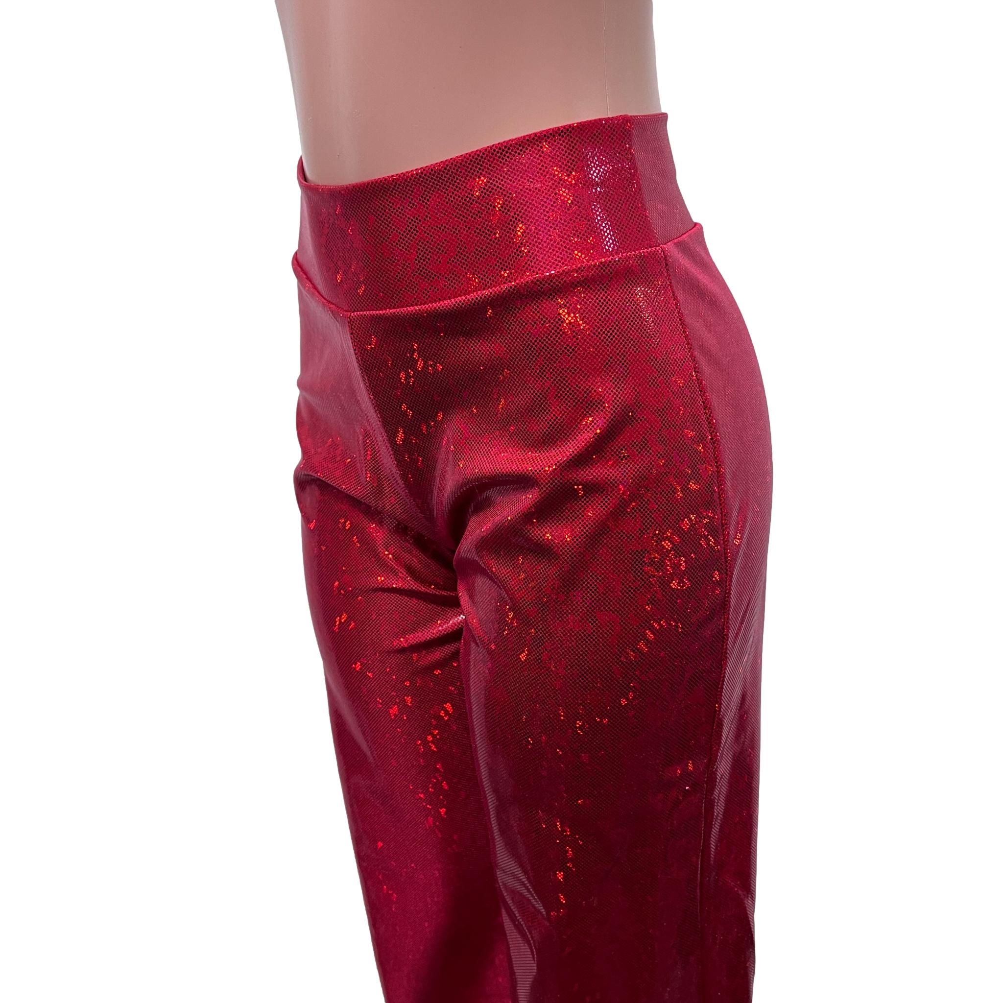 Red Shattered Glass Holographic Straight Leg Pants - Optional