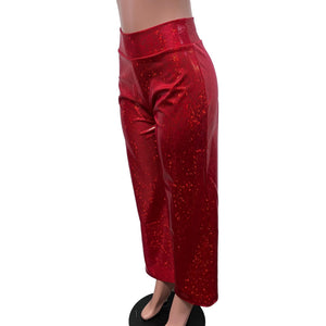 Red Shattered Glass Holographic Straight Leg Pants - Optional Pockets - Peridot Clothing