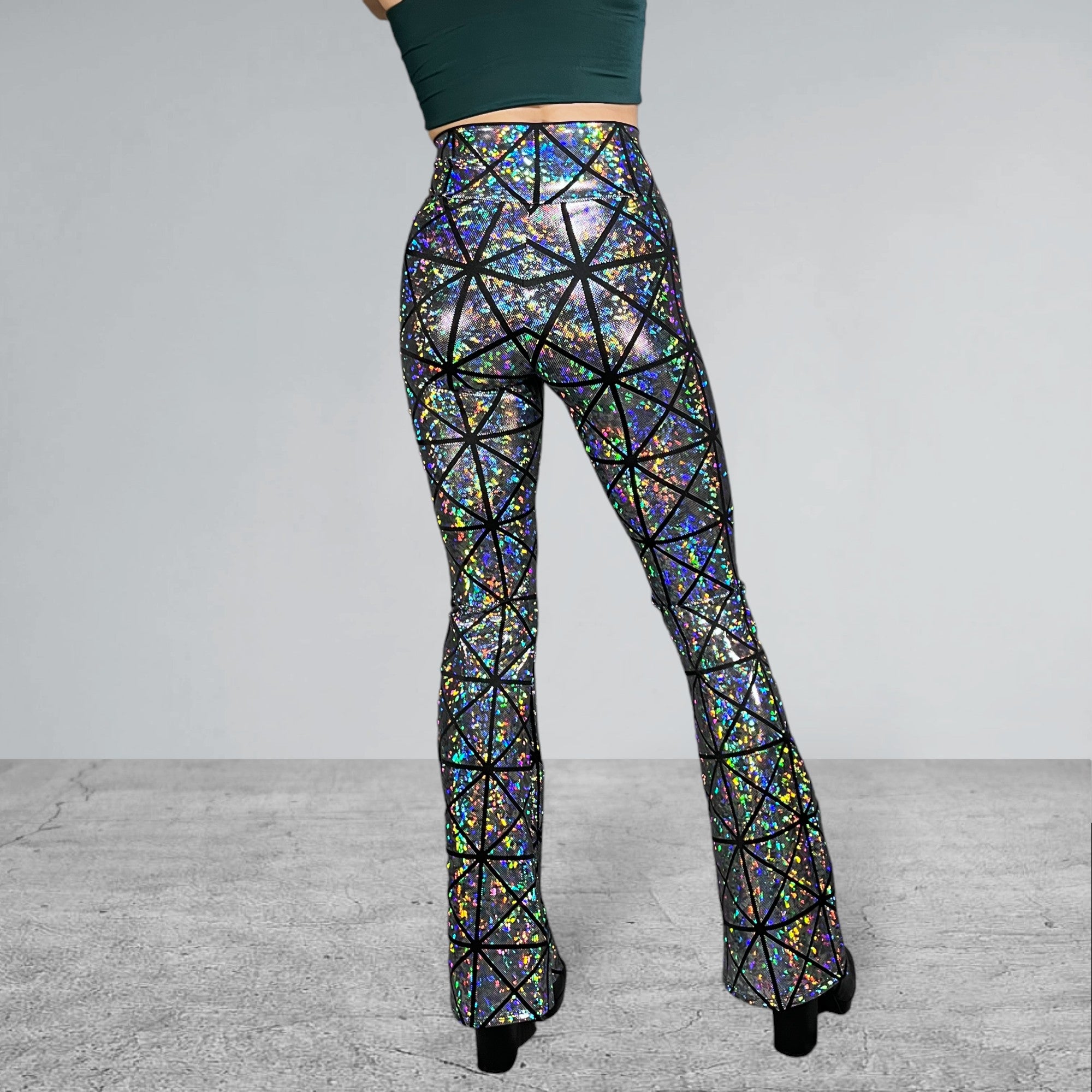 Crossover V-Waist Bootcut Flare Pants - Silver Glass Pane