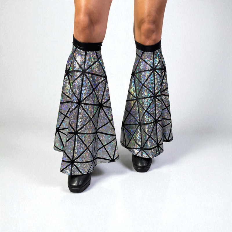 Leg Boot Covers Bells in Glass Pane Shattered Glass in Silver or Gold - Peridot Clothing