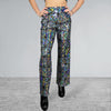 Silver on Black Glass Pane Holographic Wide Straight Leg Relaxed Fit Pants - Peridot Clothing
