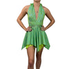 Pixie Halter Dress Fit n Flare Fairy Asymmetrical Hem in Lime Holographic and Mesh