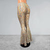 High Waisted Bell Bottom Flares - Sheer Holographic Triangle Mesh