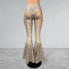 High Waisted Bell Bottom Flares - Sheer Holographic Triangle Mesh