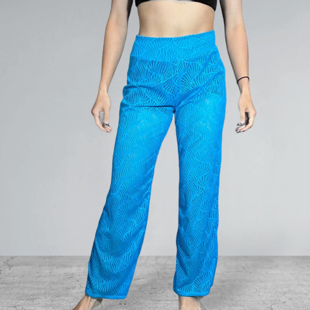 Several Colors - Beach Wave Mesh Wide Straight Leg Relaxed Fit Pants - Peridot Clothing