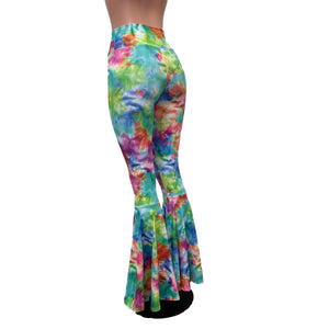 SALE - SMALL High Waist Bell Bottoms - Watercolor Rainbow