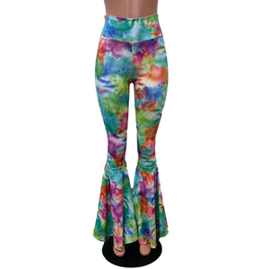 SALE - SMALL High Waist Bell Bottoms - Watercolor Rainbow