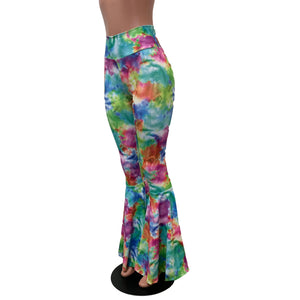 SALE - SMALL High Waist Bell Bottoms - Watercolor Rainbow