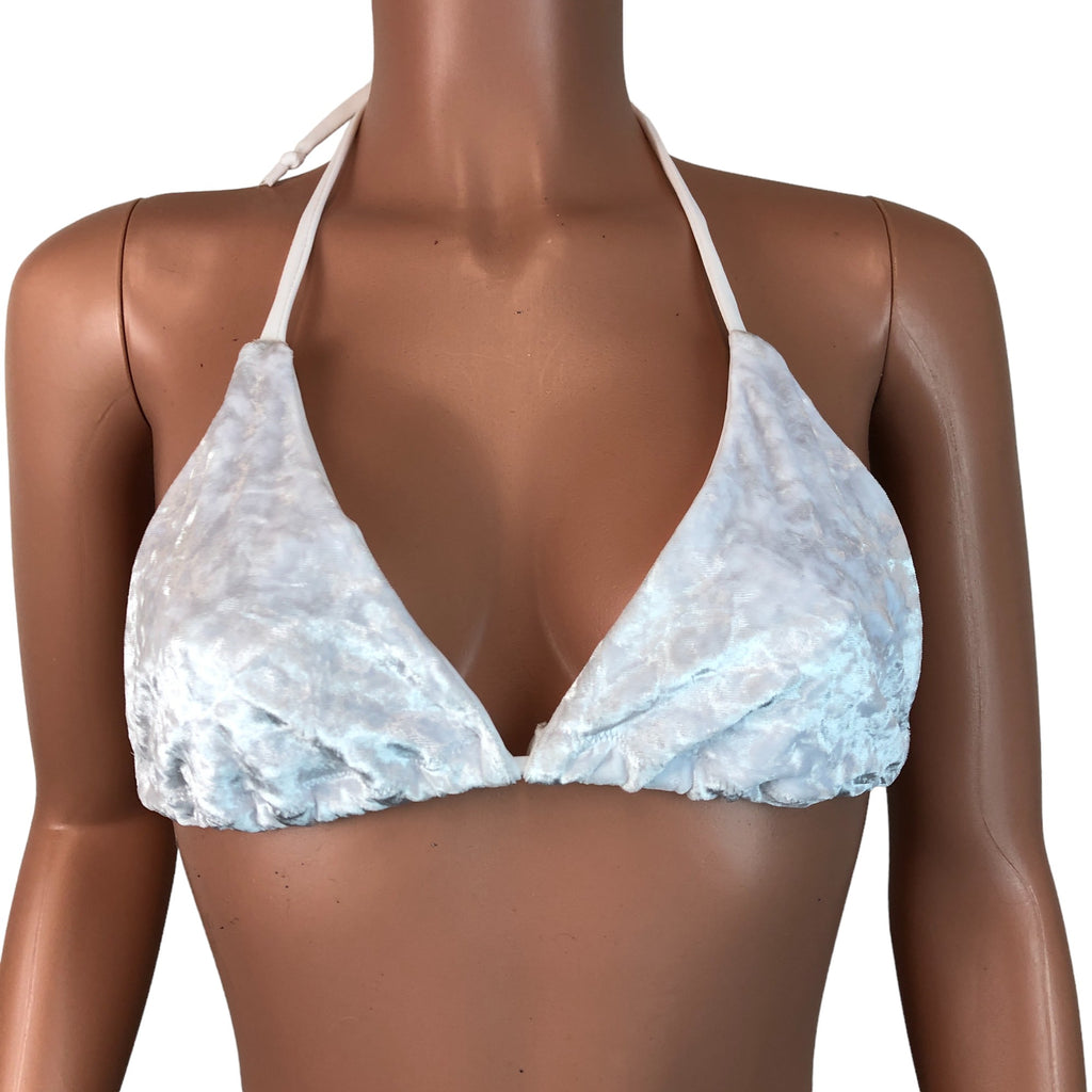 Triangle Bikini Top in White Crushed Velvet - Peridot Clothing