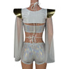 Bowie Sleeve Bolero Top - White & Gold Metallic with Mesh