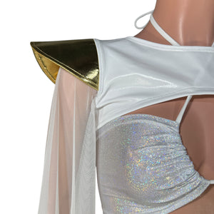 Bowie Sleeve Bolero Top - White & Gold Metallic with Mesh