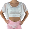 Flutter Sleeve Top Iridescent Mermaid Scale | Mesh Sleeve Ruffle Shirt - Peridot Clothing
