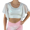 Flutter Sleeve Top Iridescent Mermaid Scale | Mesh Sleeve Ruffle Shirt - Peridot Clothing