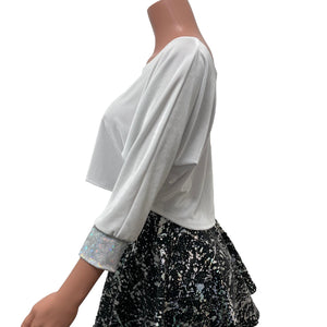 Dolman Crop Top in White Velvet - Peridot Clothing