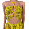 Halter Skater fit n flare X-String Dress in Yellow Snakeskin