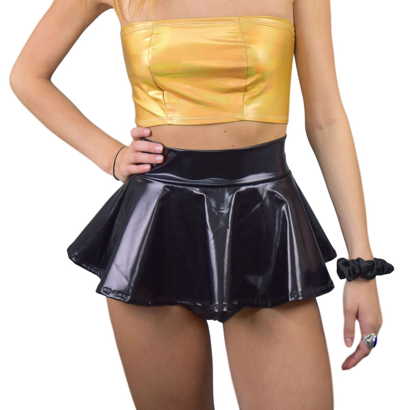 10 Super Mini Black Metallic High Waisted Skater Skirt– Peridot