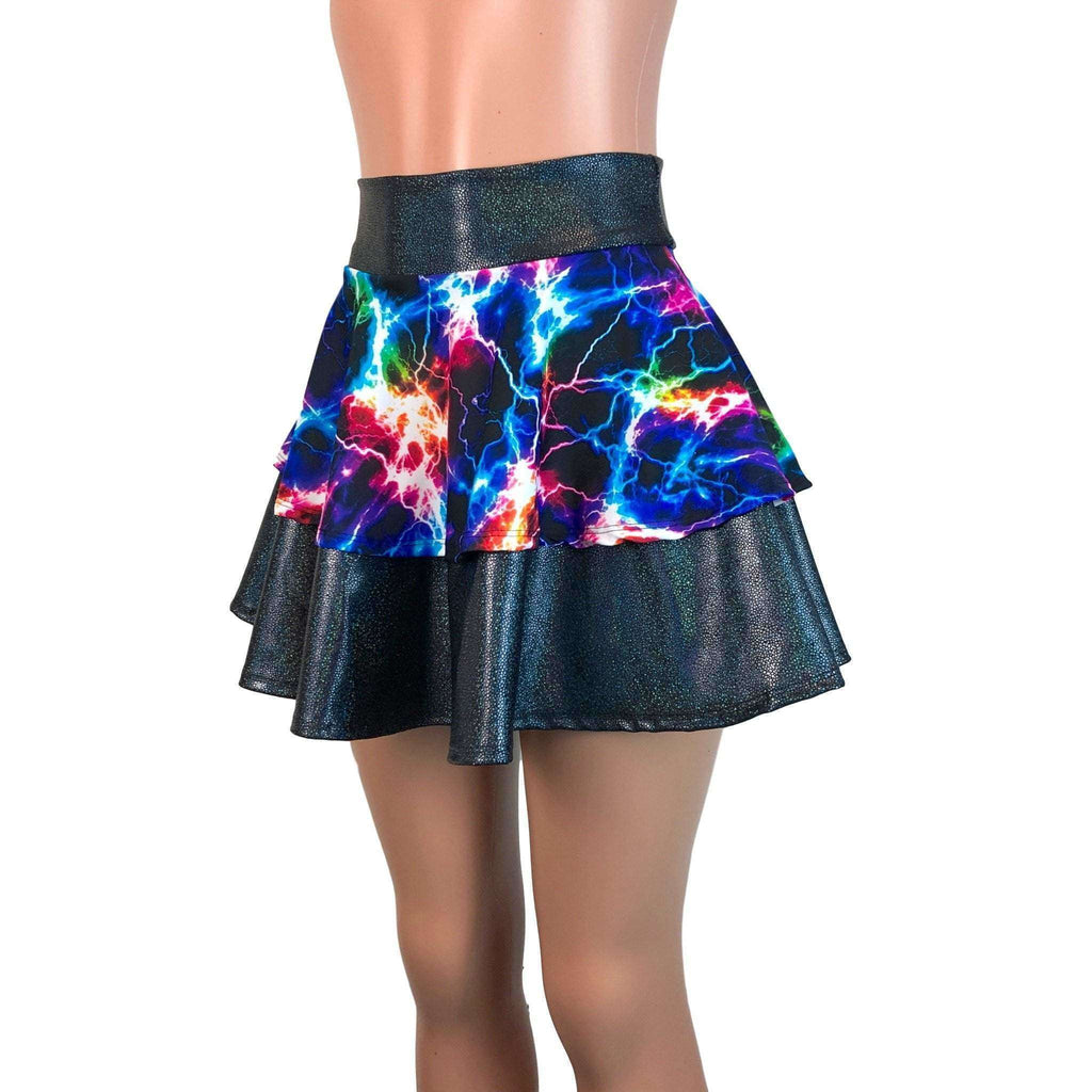 2-Layer Skater Skirt - Black Holo W/ Cosmic Thunder UV Glow - Peridot Clothing