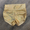 SALE - Gold Holographic MID-Rise Ruched Booty Shorts, XS or SMALL - Peridot Clothing