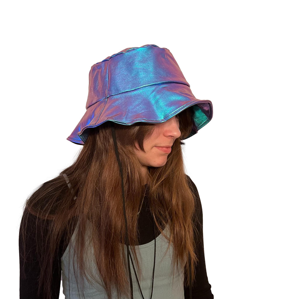 Floppy Bucket Hat *Oil Slick Holographic* Festival Sun Hat, Summer Rave Hat - Peridot Clothing