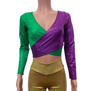 Crop Wrap Top - Mardi Gras Purple & Green - Peridot Clothing