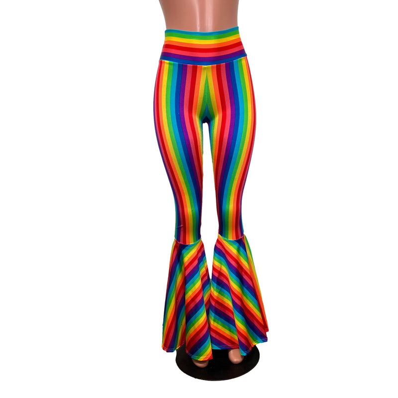 Rainbow Stripe Pride High Waist Bell Bottom Flares - Peridot Clothing