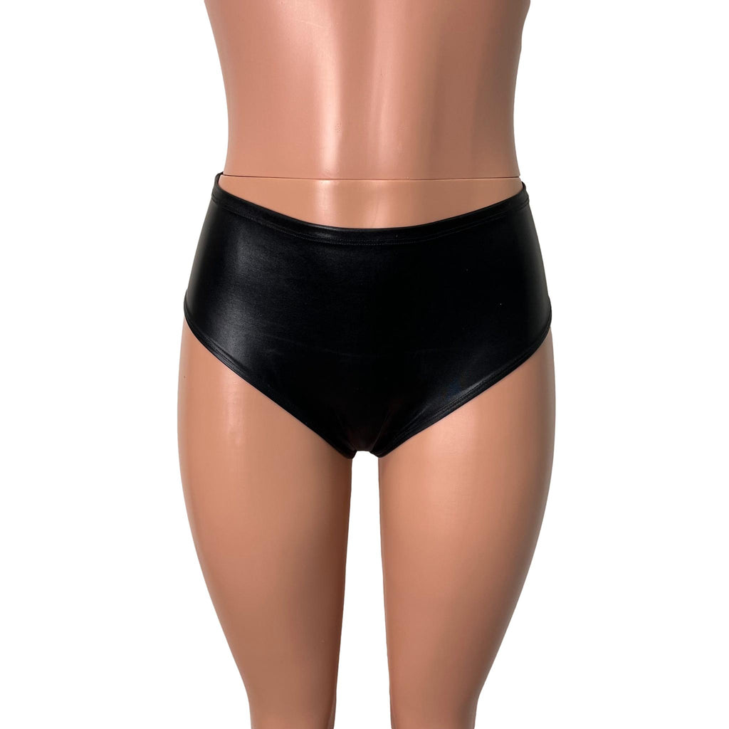 MID-Rise Scrunch Bikini Hot Pants - Black Metallic "Wet Look" - Peridot Clothing