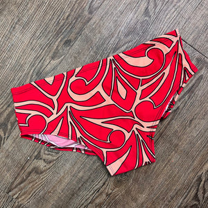 SALE - Low-Rise Scrunch Bikini Hot Pants - Red Peach Groovy - Peridot Clothing