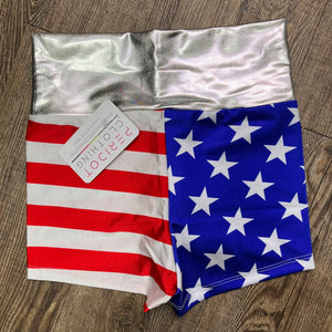 SALE - High Waisted Booty Shorts - Stars & Stripes - Peridot Clothing