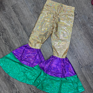 SALE - SMALL 28" Inseam - Mardi Gras Bell Bottoms -  Tiered Flare Pants - Peridot Clothing