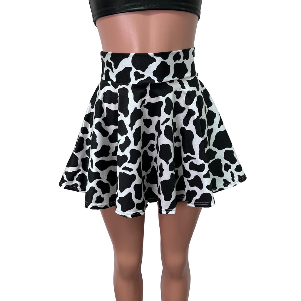 Skater Skirt - Black & White Cow Print - Peridot Clothing