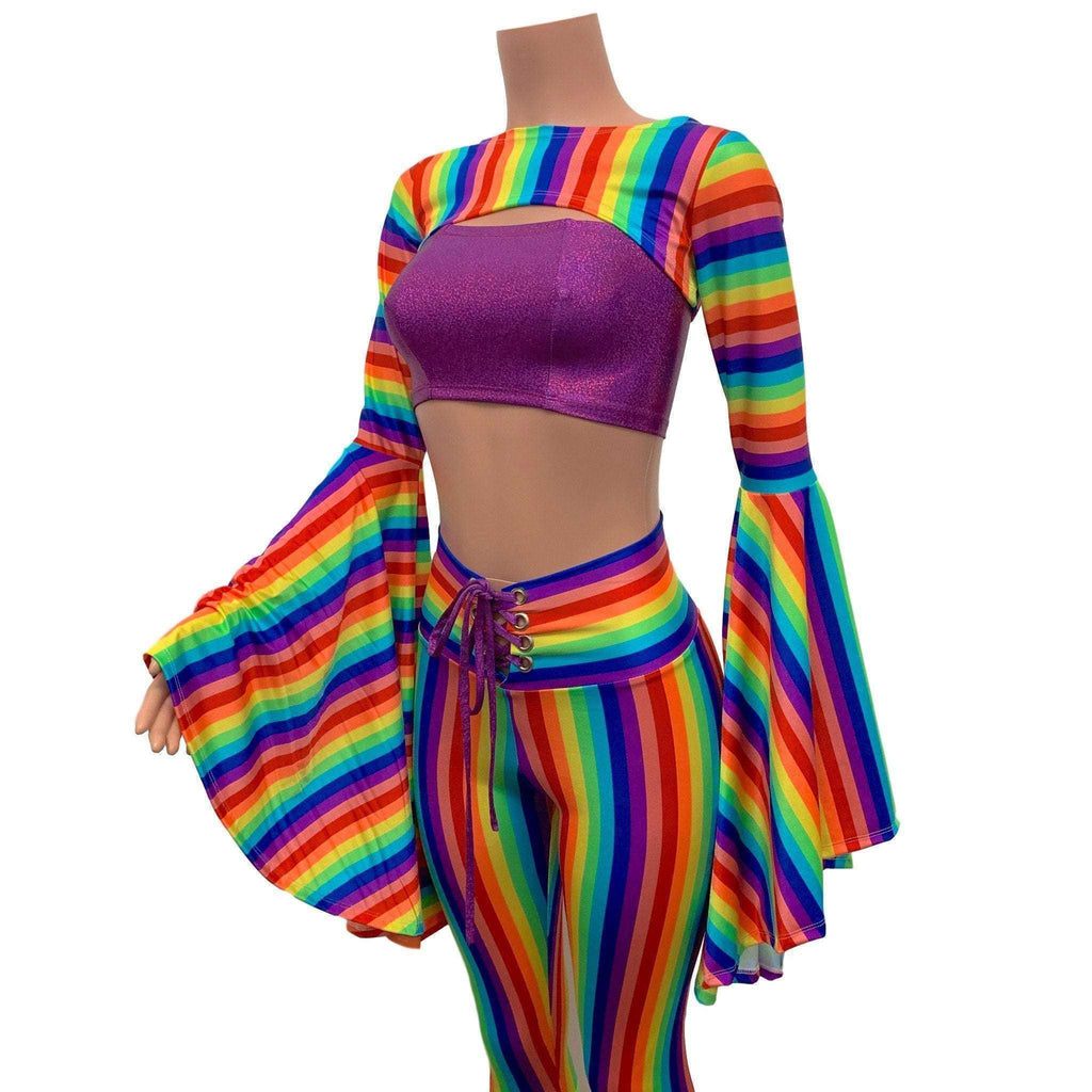 Bell Sleeve Bolero Top - Rainbow Stripe - Peridot Clothing