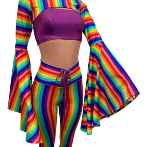 Bell Sleeve Bolero Top - Rainbow Stripe - Peridot Clothing