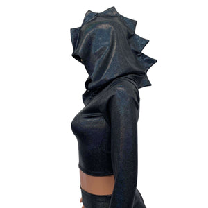 Black Dragon Spike Holographic Long Sleeve Hoodie Top - Peridot Clothing