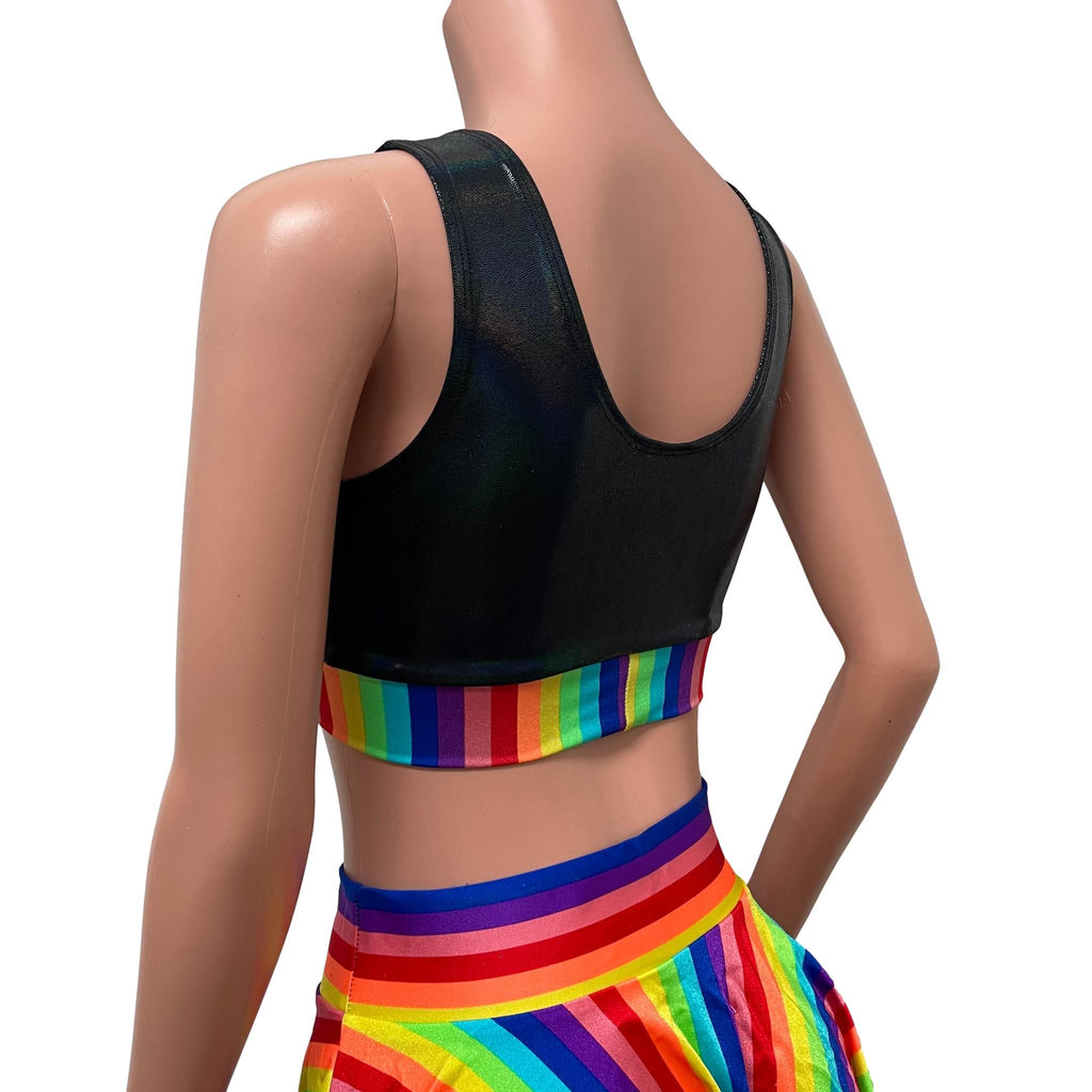 Rainbow Stripe/Black Holo Scrunch Top Bralette Pride Clothing - Peridot Clothing