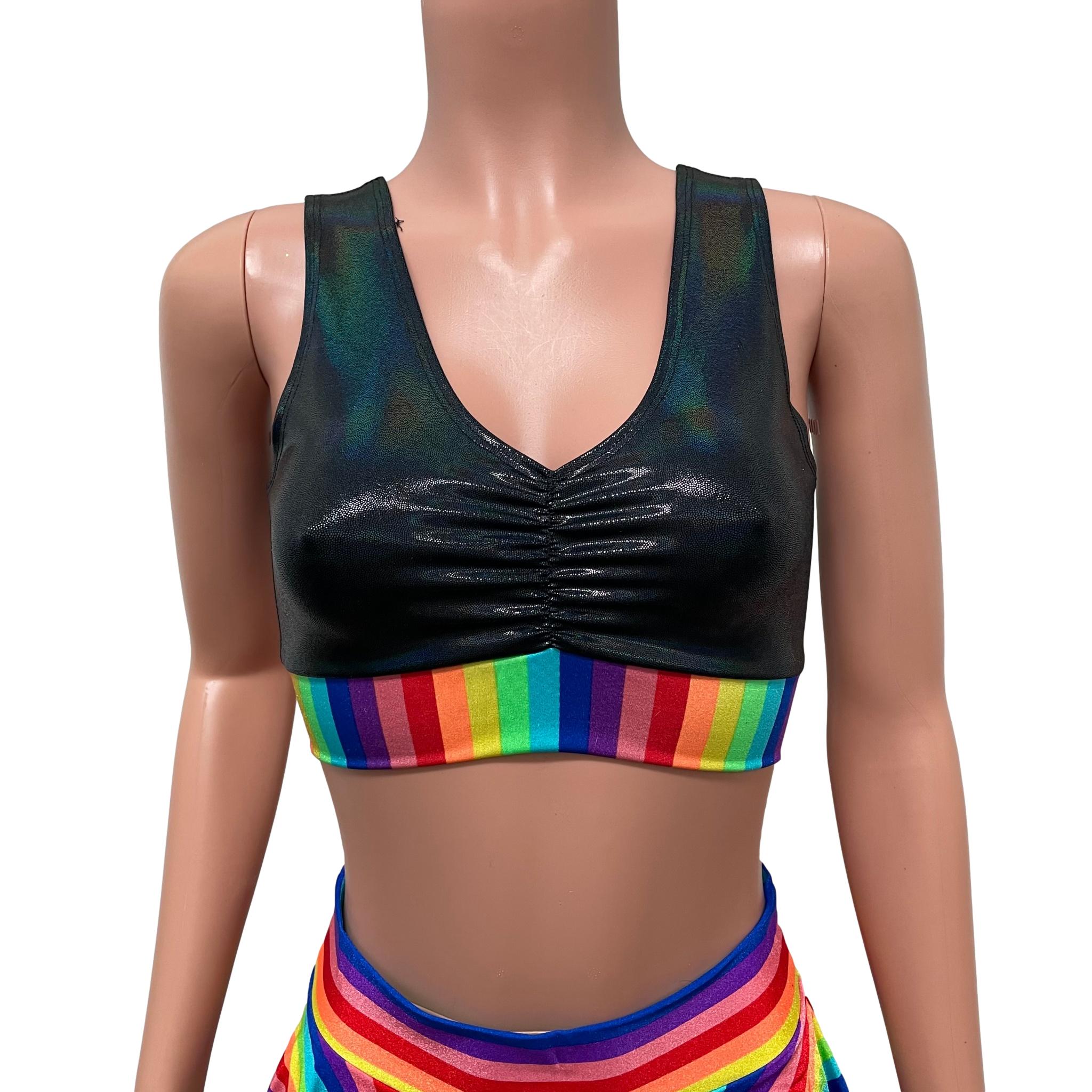 Rainbow Stripe/Black Holo Scrunch Top Bralette Pride Clothing– Peridot  Clothing