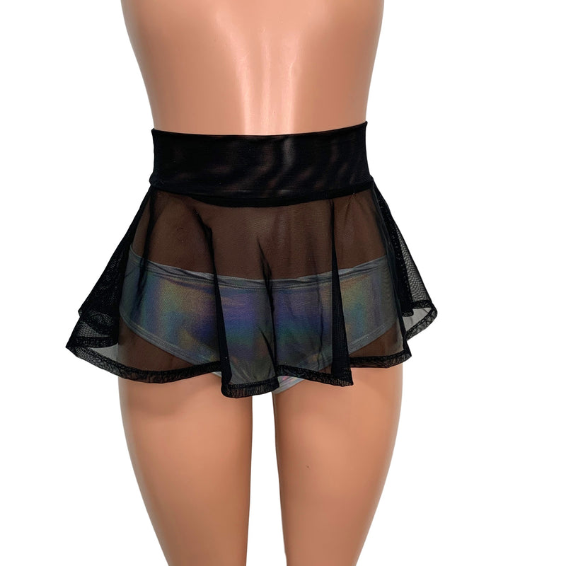 Black Mesh Super Mini 10 High Waisted Skater Skirt– Peridot Clothing