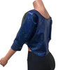 Dolman Crop Top Loose Tee in Black Mesh and Blue Holographic Shattered Glass - Peridot Clothing