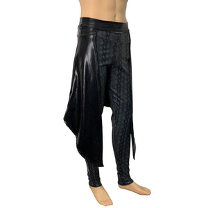 Long Cape Skirt - Black Metallic - Unisex Men/Women Open-Front Skirt - Peridot Clothing