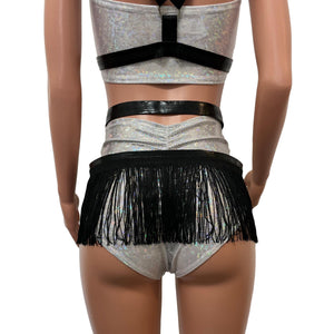 Fringe Harness Skirt in Black Metallic | Rave Body Harness Bottom w/ Fringe - Peridot Clothing