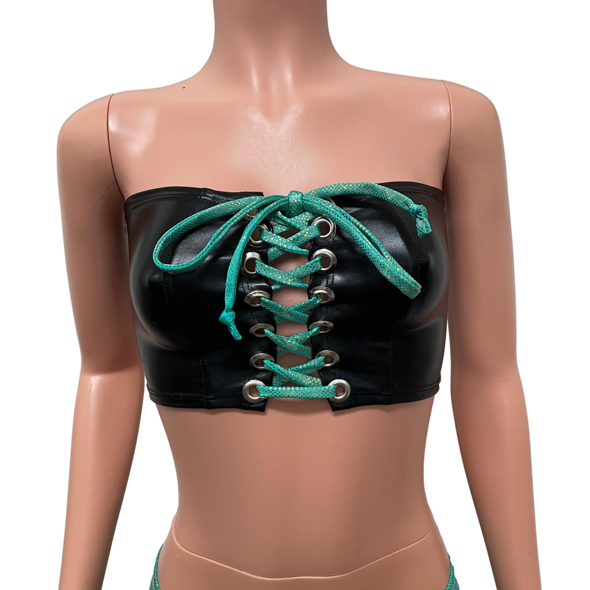 Black Metallic Lace-up Tube Top Bandeau | Peridot Clothing