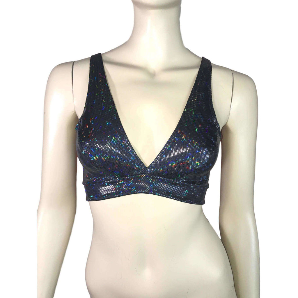 Black Shattered Glass Holographic Bralette - Peridot Clothing