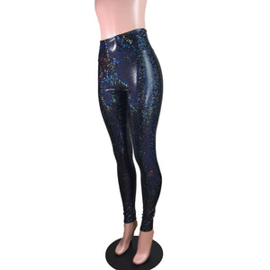 Black Shattered Glass Holographic Leggings Pants - Peridot Clothing