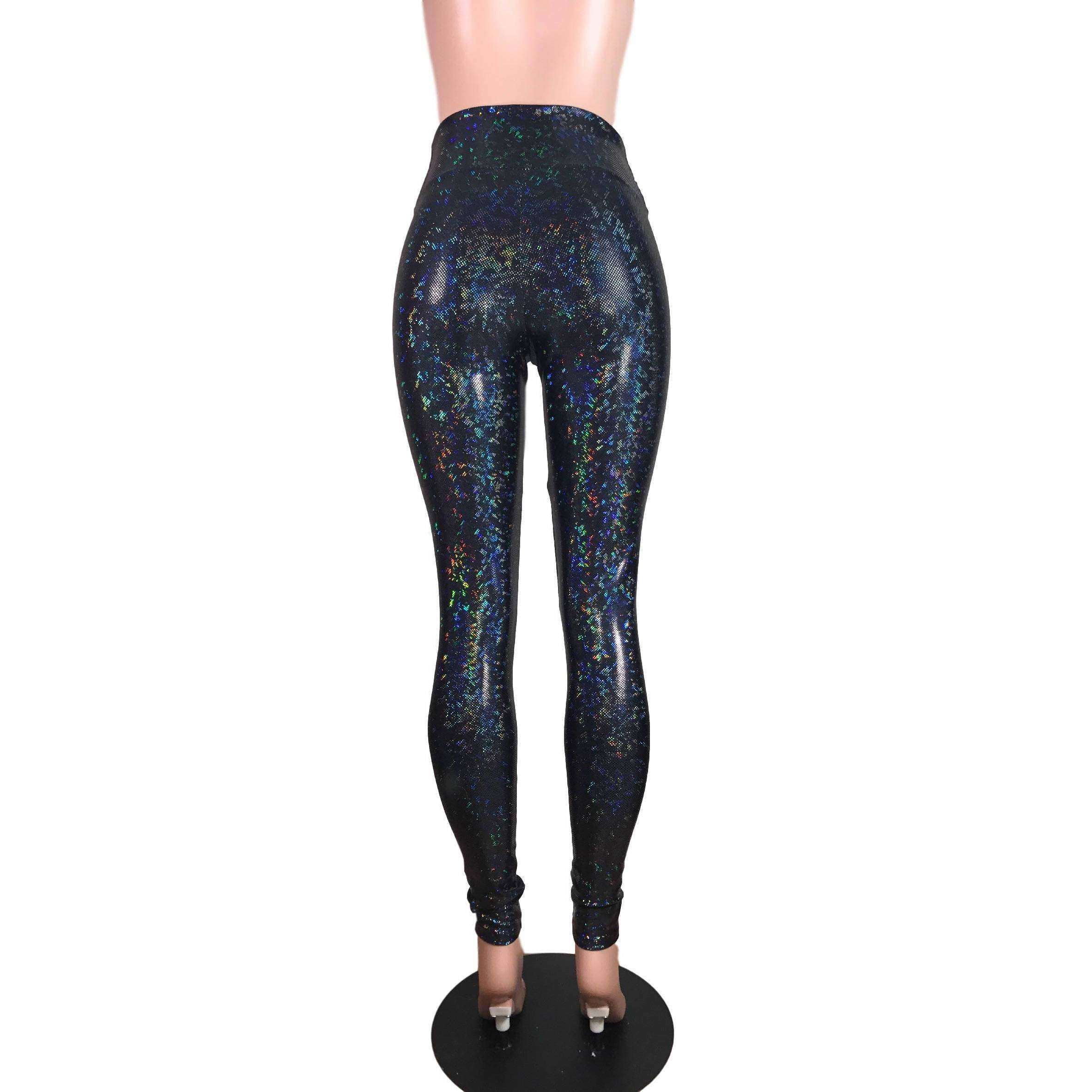 Black Shattered Glass Holographic Leggings Pants– Peridot Clothing