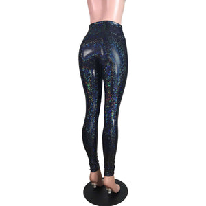 Black Shattered Glass Holographic Leggings Pants - Peridot Clothing