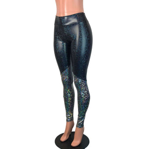 Black & Silver Shattered Glass Holographic *Mid-Rise* Leggings Pants - Peridot Clothing