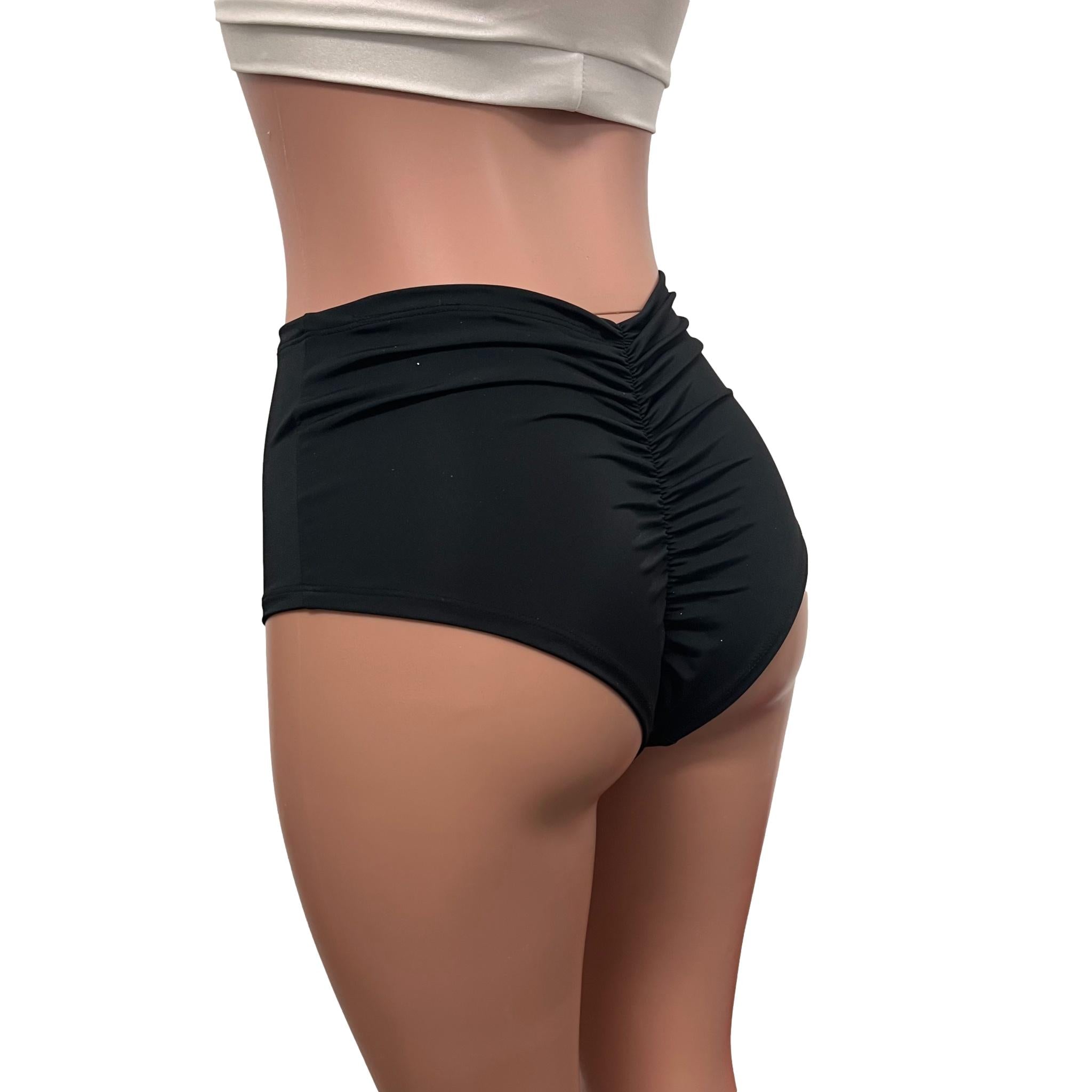 High Waist Scrunch Bikini Hot Pants - Matte Spandex - Several Color Options
