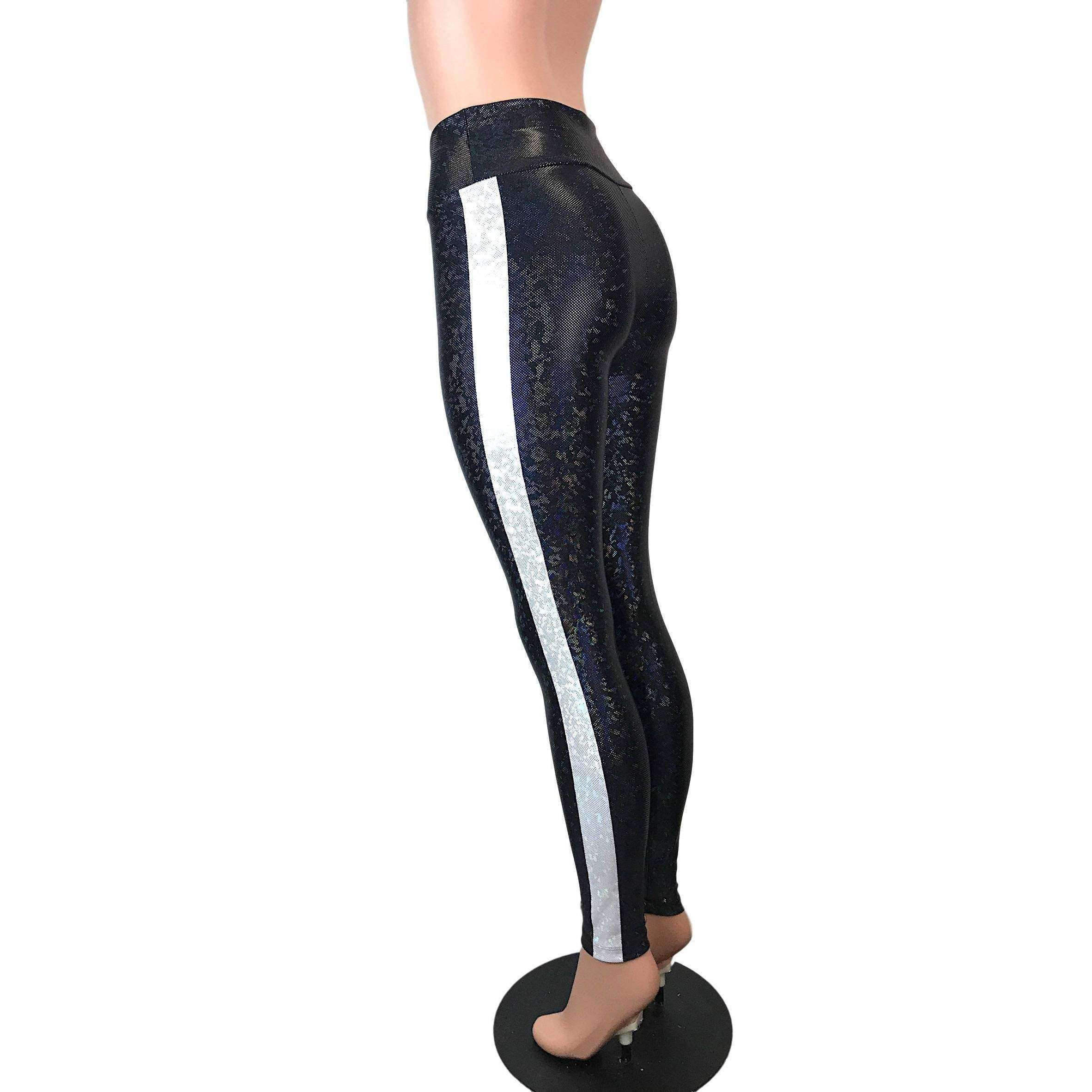Black w/ Silver Stripe Shattered Glass Holographic Leggings Pants– Peridot  Clothing