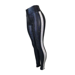 Black w/ Silver Stripe Shattered Glass Holographic Leggings Pants - Peridot Clothing
