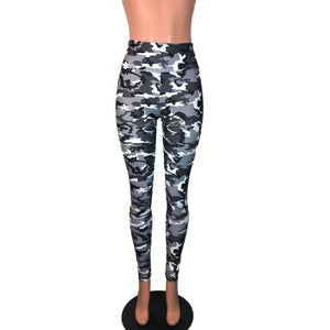 Black & White Camo Camouflage High Waist Leggings Pants - Peridot Clothing