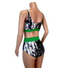 Black, White & Green High Waist Bikini Outfit - Peridot Clothing